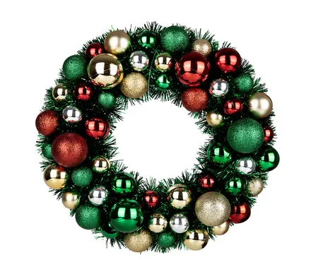 Christmas Tinsel Wreath With Balls, 33cm
