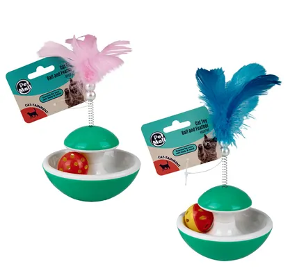 Pet Cat Toy With Ball And Feathers Asst