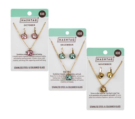 Birthstone Earing And Neckwear Set