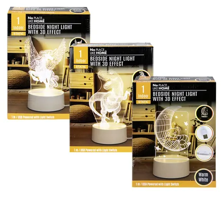 3d Visual Bedside Lamp W Usb Asstd