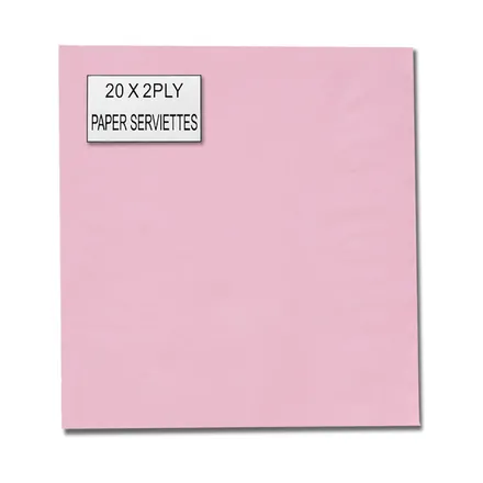 Serviettes 2ply 33cm 20pc Plain Pink